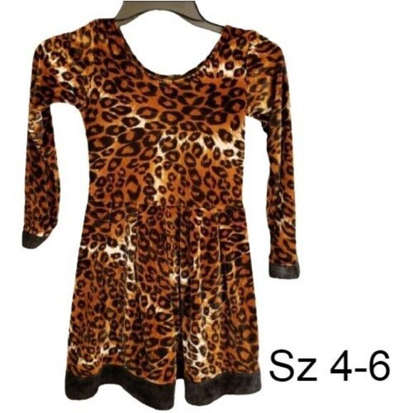 Girls Leopard Cat Costume Soft Faux Fur Leopard Dress Halloween Size 4-6T - Picture 1 of 5